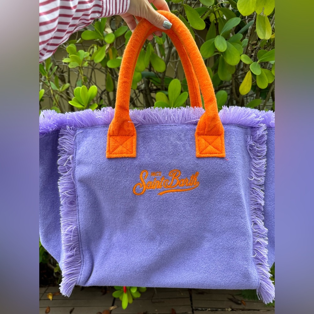MC2 Saint Barth Vanity Sponge Terry Embossed Purple Orange Beach Tote Bag - Picture 4 of 10
